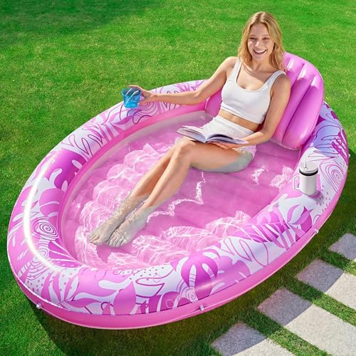 SLOOSH Aufblasbare Sonnenliege für den Pool, 178 x 127 cm, für Erwachsene mit Kissen, ovale Badeinsel(Rosa)