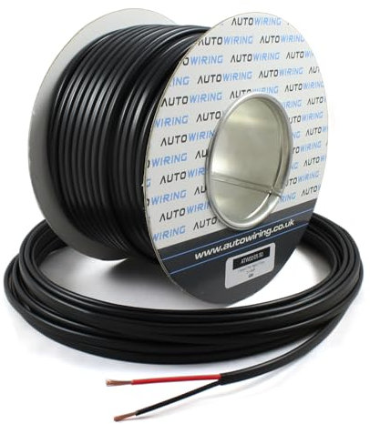 Automotive FLAT Twin 2 Core Cable 12v 24v Thin Wall Wire (21 AMP Rated 1.5mm²) 10/30/50/100 Metre (10 Metre Coil)
