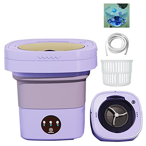 Portable Washing Machine, Mini Foldable Washer and Spin Dryer Small Foldable Bucket Washer, for Apartment, Laundry, Camping, RV, Travel, Underwear, Socks, Blue Light (Color : Purple)