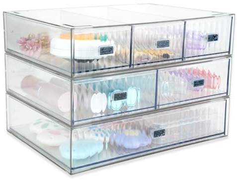 3PCS Cassetti Plastica Impilabili, TIE-DailyNec Cassettiera Trucchi in Acrilico, Cassettiera Portaoggetti, Cassetto Organizer con 6 Scomparti, Organizzatore da Tavolo per Casa Cosmetici Gioielli