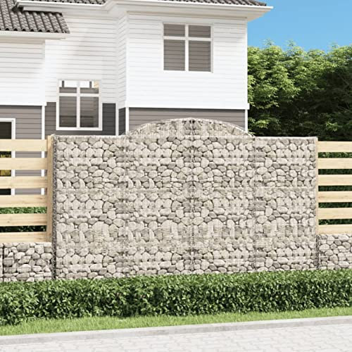 Rantry Arched Gabion Baskets 2 pcs 300x30x180/200 cm Galvanised Iron, Gabion Basket Cage, Mesh Wire Stone Basket, Outdoor Spiral Retaining Wall, Garden Planter