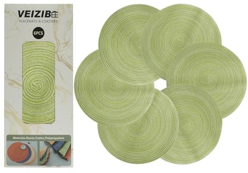 Manteles Individuales Redondos Trenzados 30cm También como Posavasos para café, Placemats Trenzados Lavables，Material Natural， para Mesa de Comedor、Bar、Sala、Fiesta cumpleaños (Verde)