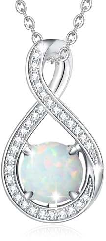 FANCIME Infinity Anhänger Halskette für Damen mit künstliche Geburtsstein | 925 Sterling Silber Kette mit imitierter Edelstein Zirkonia Unendlichkeit Schmuck Weihnachten Geburtstag Geschenke für Frau