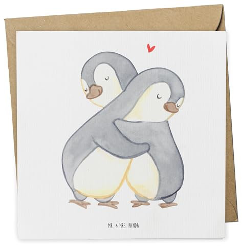 Mr. & Mrs. Panda Glückwunschkarte Pinguine Kuscheln - Geschenk, faltkarte, Freundin, Valentinstag, Klappkarte, für Frauen, Grußkarte, Jahrestag, anlasskarte, Partner, doppelkarte, Freund