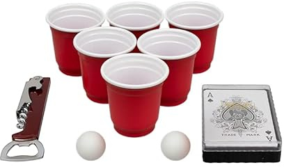 Lizzy Mini Beer Pong Game Set | 2 Mini Balls, 12 Mini Red Cups, 1 Bottle Opner, 1 pack Card | Drinking Game for Stag & Hen Parties, Christmas and Holidays
