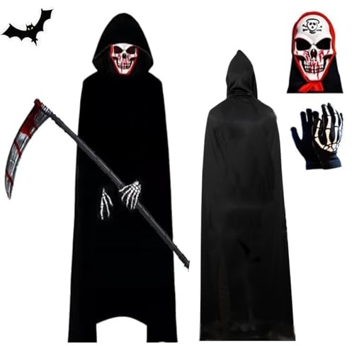 LuckyQianyi Halloween Disfraz de Parca, Hijos adultos, Disfraz de Grim Reaper con Sombrero, Guantes, Hoz, Disfraz de Muerte,para Halloween Fiesta Carnival Costume Cosplay (Adult)