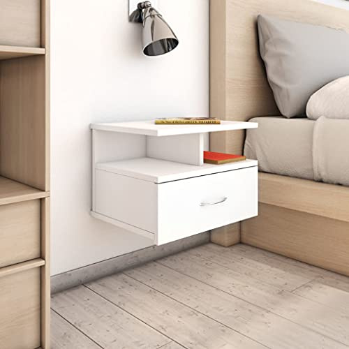 Homgoday Comodini galleggianti, set di 2 pezzi, 40 x 31 x 27 cm, truciolato, tavolino da parete con cassetti e scomparti, armadio laterale per ripostiglio, comodino sospeso