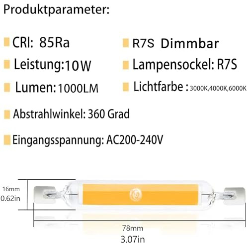 Dvnoua R7S LED 78mm Dimmbar, 10W R7S 78mm LED Lampen Ersatz für 100W Halogen Leuchtmittel, Glühbirne Stab Kaltweiß 6000K, 1000LM Kein Flackern, 360°Abstrahlwinkel, 2er Pack