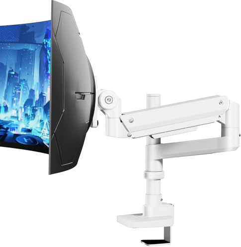Monitor Halterung 1 Monitore für 17-57 Zoll Flach & Curved Bildschirm, Gasfeder Monitore Tischhalterung Höhenverstellbar Neigbar Schwenkbar, Gewichtskapazität 2-20 kg pro Arm,weiß