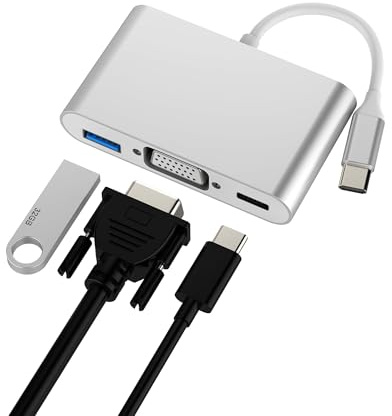 Adapter USB C auf VGA USB (3 in 1) für Apple OTG 3.0 Kabel Typ C Ladegerät MacBook für iPad Pro Anschluss für iPhone 16 15 Pro Max Projektor TV Display Splitter Thunderbolt Konverter