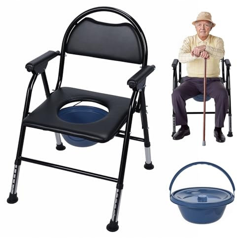 gihusrzx Chaise percée de chevet pliante, chaise percée portable pour toilettes, cadre pliable robuste, chaise de douche pour personnes âgées et handicapées, chaise percée latérale de lit réglable en