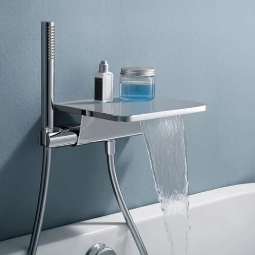 Grifo Bañera Cascada Cromado Griferia Ducha Empotrada con Manguera Ducha y Alcachofa Grifos para Duchas de Baño