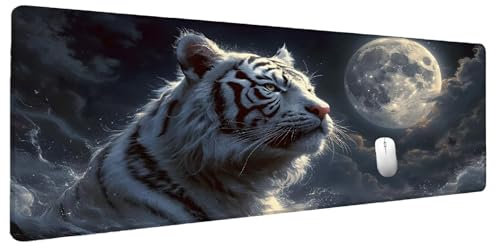Alfombrilla Ratón XXL 1200x600mm Tigre Alfombrilla Gaming Luna, Mouse Pad Tapete Escritorio Protector Bordes Cosidos Base de Goma Antideslizante, Alfombrilla Raton Mouse Pad Gaming Regalos Hombre I-5