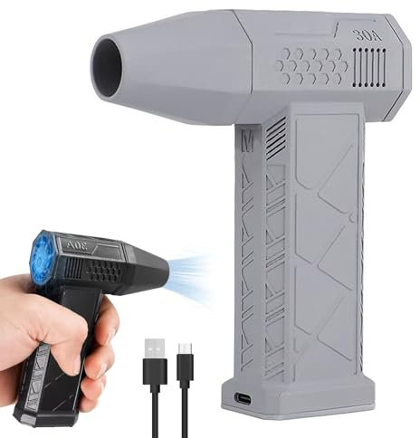 Super-Power-Turbolüfter mit 130.000 U/min, Elektrische Staubgebläse Druckluftspray für PC Reinigungsset, 3-Gang Compressed Air Duster, Wiederaufladbar Staubgebläse für Autowäsche, Tastatur (Grau)