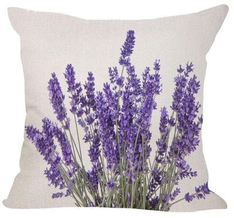 Orythyra Throw Pillow Case Cushion Cover Lavender Flowers Linen Pillowcases Pillow Cover Living Room Couch Bed Sofa Car Waist Cushion Cover Farmhouse 45X45 CM