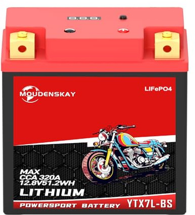 MOUDENSKAY Batería de Litio Para Moto YTX7L-BS LiFePO4 Moto 12V 4AH 51.2WH | iFePO4 Motor de Arranque de la Batería con BMS y pantalla,Superligera, 320CCA Arranque Potente