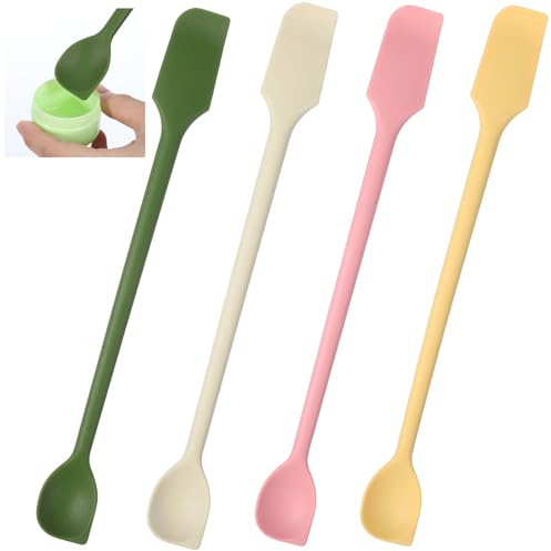 Ymapinc Makeup Spatula, 4 Pcs Silicone Spatula Set, Delicate Filler Spatulas, Jar Scraper Makeup Foundation Face Cream Spatulas for Kitchen, Cosmetics & Jars