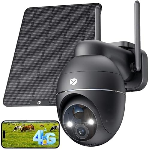 YESKANO 4G LTE Camera Surveillance Exterieure sans Fil, 2K 3MP avec Carte SIM & 5W Panneau Solaire 360° PTZ, Caméra 4G Solaire Extérieur, Vision Nocturne Couleur, Détection PIR, Audio Bidirectionnel