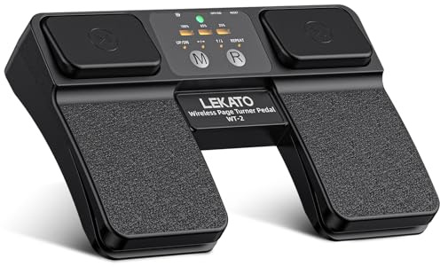 LEKATO Pedal inalámbrico Bluetooth para Pasar páginas, con Control de Pistas, indicador de batería y Pedal Recargable, Apto para partituras en móvil, Tableta y Directo