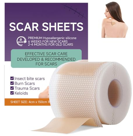 Cerotti Silicone Cicatrici,Cerotti Silicone per Cicatrici Riutilizzabili (4cm x 150cm)–Tutte le cicatrici Causate da Cesareo,Chirurgia,Ustioni,Cheloidi,Acne e Altro