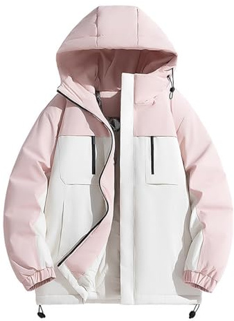 Vhersily Parka de Montagne Imperméable pour Femme, Veste de Ski Chaude et Isolée, Veste d’Hiver avec Capuche, Imperméable, Coupe-Vent, Veste de Voyage Légère Matelassée avec Poches, Rose clair, XXL