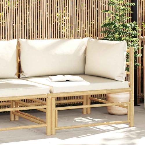 Ziaphsol Garten-Ecksofa mit Kissen Cremeweiß, Bambus Modular Loungesofa, 70x70x60 cm, für Terrasse Balkon Garten, Robuste Outdoor-Möbel