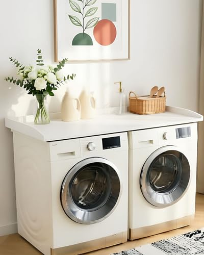 Walnuton Plan de travail pour machine à laver, sèche-linge, avec protection des bords surélevés, en bois, imperméable, montage rapide, pour buanderie et cuisine jusqu'à 50 kg, 60 x 120 x 7,5 cm, blanc