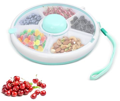 Megcdtr Roterbar snackslåda, 5-fack vridbar låda med bärhandtag (18 cm/grön | Återanvändbar, bärbar mellanmålsbricka, perfekt för hemma i skolan vid picknick och resor