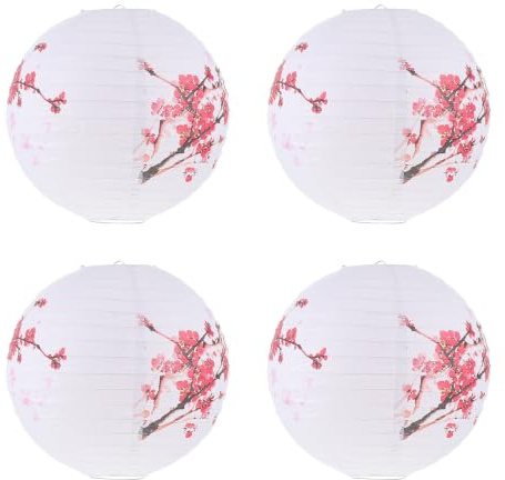 NIYANGLE 4 Piezas Linternas de Papel Plegables Estilo Chino Diseño de Flor de Ciruelo, Material Papel y Hierro, Decoración para Fiesta y Hogar