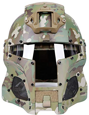 Airsoft Helm mit Maske und Schutzbrille Ausgezeichneter Schutz Full Head Gesichtsmaske Fast Taktische Paintball Helm Camo mit Full Face Gesichtsschutz für Softair Jagd Halloween (Multicam Flecktarn)