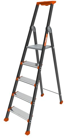 Tubesca-Comabi - Marchepied en Aluminium Kolos - Usage Ultra Intensif - Sabots Enveloppants & Antidérapants - Porte-Outils avec Fermeture Intégrée - Charge Max 150kg - Fabriqué en France - 5 Marches
