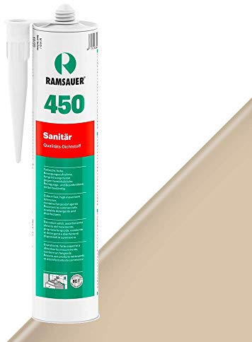 RAMSAUER 450 sanitari silicone 1K (beige sabbia) – cartuccia da 310 ml, ideale per ambienti umidi e bagnati, facile da lavorare, resistente alla muffa e ai detersivi