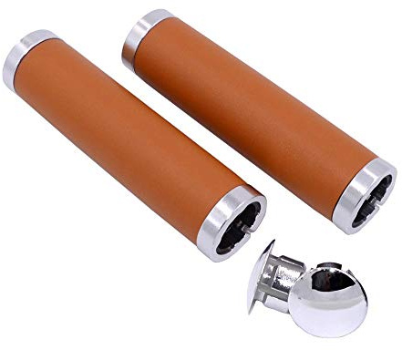 UPANBIKE Fahrradgriffe mit doppeltem Verschluss, Leder Lenkergriffe passend für 22,2 mm Lenker für Mountainbikes und Rennrad(Ein Paar,Khaki)