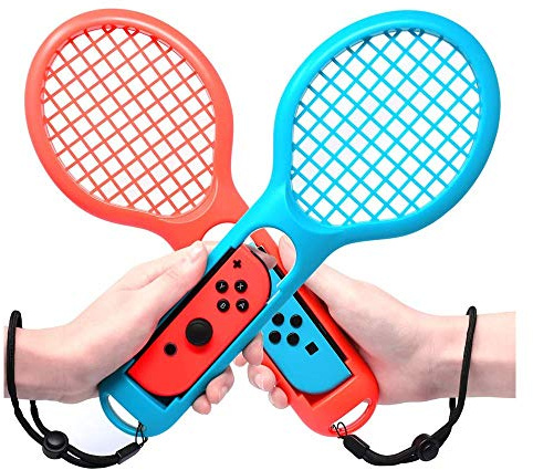 FiiMoo Tennisschläger für Nintendo Switch Mario Tennis Aces, Tennis Racket für Joy-Con Controllers (2 Stück, Blau & Rot)