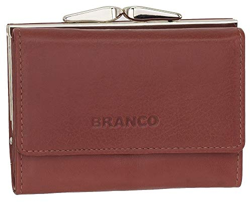 Leder Damen Geldbörse Portemonnaie Geldbeutel Bügelbörse mit Knipser 210 Farbe Rotbraun
