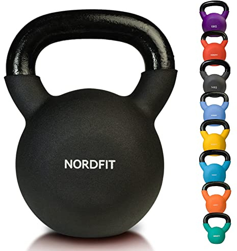 NORDFIT Cast Iron Kettlebell 4kg-20kg with Neoprene Coating - Home Gym Strength Training Weight