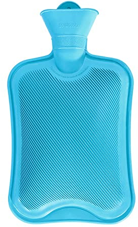 Wärmflasche ohne Bezug 2L großer Öffnung Sichere und Haltbare Naturkautschuk Bettflasche für Kinder und Erwachsene Geschenke für Frauen (Blau)