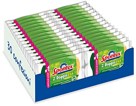Spontex Double use Special x2 Pflanzenschwamm aus natürlicher Zellulose, Schwamm für Geschirr und Geschirr, Karton mit 30 Packungen