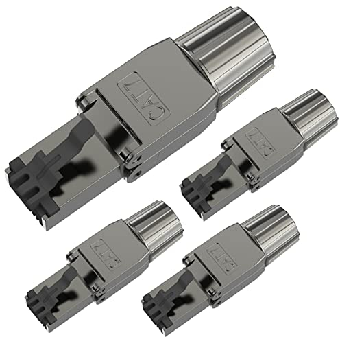 VCELINK Conector RJ45 Cat 7 Cat6a Blindado, Clavija RJ45 sin Herramientas con Conexión LSA para Cable de Instalación y POE, 10 Gbps 600 MHz, 4 Unidades