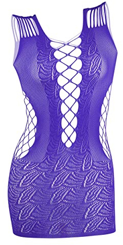 ds. distinctive style Calze a rete lingerie donna body senza spalline indumenti da notte taglia unica Chemise per la signora per le donne, V Style Purple, Medium