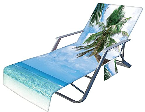 Highdi Schonbezug Liegestuhlauflage, Schonbezug für Gartenliege, 3D Strandliegenauflage mit Taschen, Mikrofaser Handtücher für Strandliegen Liegestuhl (Palme 7,75x210cm)