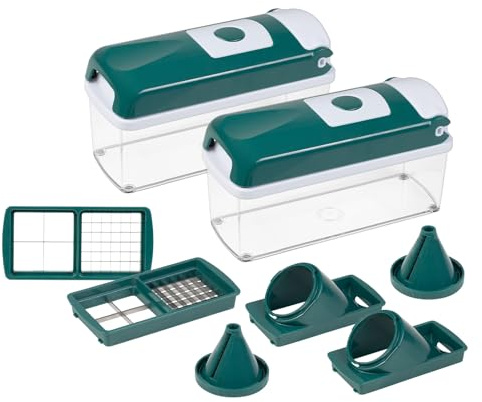 Genius Nicer Dicer Smart Gemüseschneider, Obstschneider, Doppel-Set 12-tlg. grün, Würfel, Stifte, Streifen, Spiralen, Juliettis