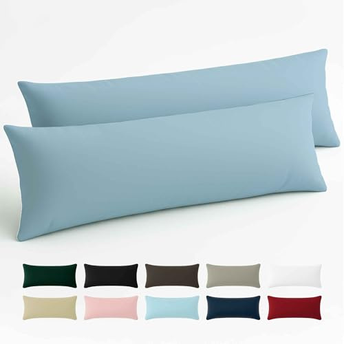 Kissenbezug 40x145 Baumwolle Renforcé (2er-Set) - Hellblau - Dicht gewebt mit 57 Fäden/cm² - Kissenbezug 40 x 145 cm - Oeko Tex Zertifiziert - Dreamzie
