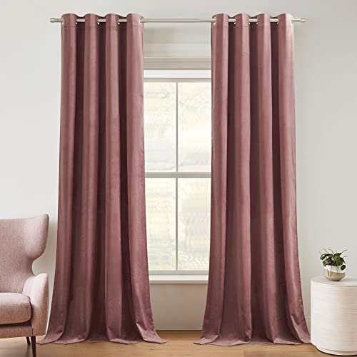 PONY DANCE Sammetsgardiner, gammalrosa, termogardin, köldskydd, rosa (vikt: 300 g/m²) ogenomskinliga gardiner med öljetter, set om 2 stycken, L 240 x B 132 cm, vardagsrum, mörkläggningsgardin