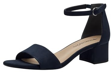 Tamaris Damen Sandalen mit Absatz Textil Vegan Blockabsatz Sommer; NAVY/blau; 39