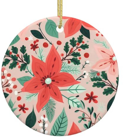 Weihnachtssterne Blumen Blätter Weihnachtsschmuck, Weihnachtsdekorationen Weihnachtsbaum Hängende Ornamente, Runde Keramik Festliches Andenken Geschenk für Weihnachtsdekorationen Urlaub Zuhause Party
