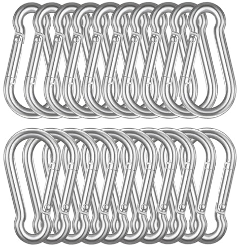 EVADOW 20PCS 80MM Heavy Duty Spring Snap Hook, M8 5/16 Galvanized Steel Snap Hook Carabiner Quick Link Carabiner Clip, 226KG Holding Capacity Quick Link Keychain for Swing Hammock Gym Outdoor-Silver