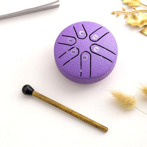JIcloun 3 Zoll 6 Noten Zungentrommel Stahl Mini Handtrommel Tragbare Sorgenfreie Trommel mit Trommelstock für Anfänger,Lila