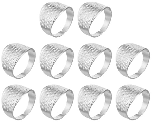 PATIKIL Fingerborg i metall, 10 st justerbara fingerskydd skydd kaus ring för stickning hantverk handarbete, silver