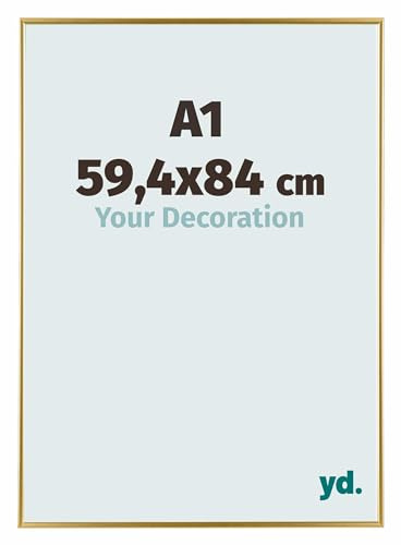 Your Decoration - Bilderrahmen DIN A1 59,4x84 cm - Gold - Bilderrahmen aus Kunststoff mit Acrylglas - Antireflex - DIN A1 59,4x84 Rahmen - Evry